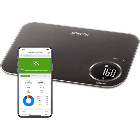 Balance de cuisine connectée Sencor SKS 7178BK - Scan codes-barres - Appli Sencor FOOD - Infos nutritionnelles - Pesée 8 kg - Noire (1/5)