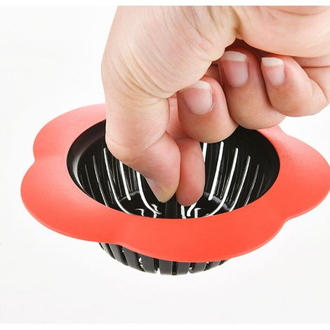 Filtre de siphon de sol en TPR en forme de fleur, bouchon d'évier créatif, accessoires ménagers rouges (1/5)
