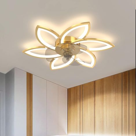 Téléconduite Salon Éclairage de Plafond Diminuable Moteur Ventilateurs de Plafond Avecréversible 6 Éclairage Ventilateur Pour Chambre Salon/Or/78 Cm (1/5)