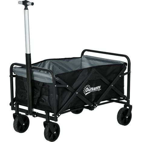 Chariot de jardin pliable 70L 4 roues, poignée réglable, 77x50x63-93 cm Noir