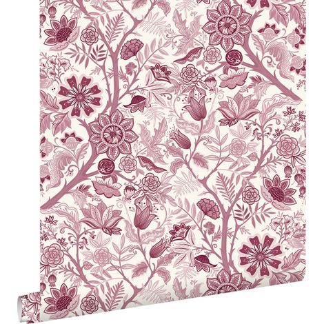 papier peint fleurs vintage rouge bordeaux - ESTAhome (1/5)