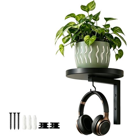 Support Plantes Interieur, Étagère Murale pour Plantes, Étagère pour Plantes En Métal, Étagère Murale Suspendue pour Pots de Fleurs, Idéale pour le Salon Et Le Balcon, Noir (1/5)