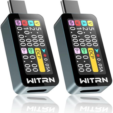 Lot de 2 testeurs USB 4-36 V 10 A - Compteur numérique Power Meter USB C - Multimètre couleur IPS LCD - Multimètre voltmètre (1/5)