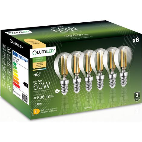 6x LED-Lampe E14 Kugel P45 7W = 60W 806lm 3000K warmweiß 360° Glühfadenbeleuchtung