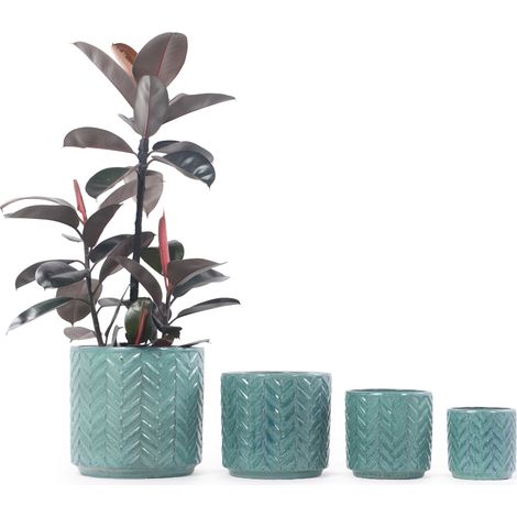 Pot de Fleurs en Céramique Ø 24,5 cm avec Trou de Drainage Respirant pour Plantes d'Intérieur et Succulentes Bleu Aqua (1/5)