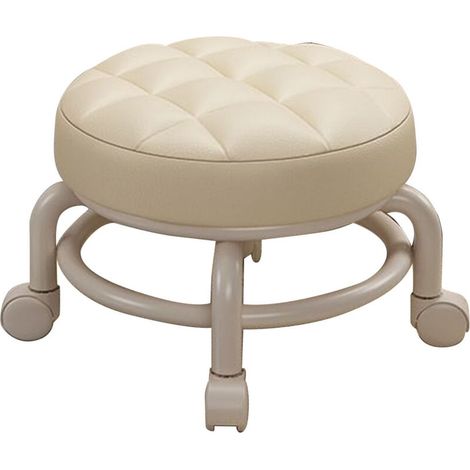 Pouf roulant en mousse à mémoire de forme haute densité – Cuir PU imperméable – Roues silencieuses – Repose-pieds double couche – Beige (1/5)