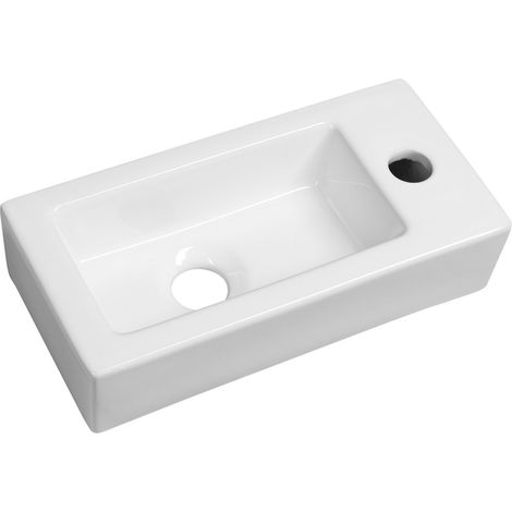 Sapho Small - Lave-mains 37x18 cm, sans trop-plein, trou pour robinetterie à droite, blanc AR495 (1/5)