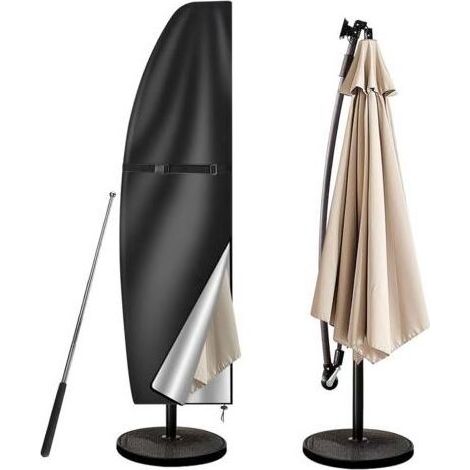 FENOPLASTICAHousse de parasol déporté 210D imperméable pour extérieur, style banane, noire, compatible avec les parasols déportés de 265 cm (1/5)