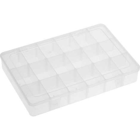 Unidad de almacenamiento con compartimentos ajustables, transparente, 18 compartimentos, organizador de herramientas de PP rígido, 275 x 190 x 45 mm (1/5)