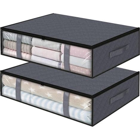 Juego de 2 resistentes bolsas de almacenamiento para debajo de la cama con ventana de visualización  Cremallera impermeable y 4 asas reforzadas  Diseño plegable que ahorra espacio para ropa, ropa de c
