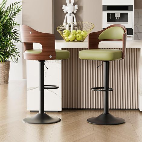 Barhocker Barstuhl Drehstuhl Armlehnen Fußstütze Nussbaum 2er Set Grün (1/5)