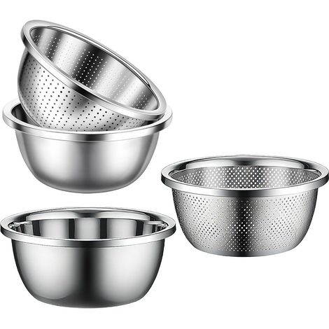 Edelstahl-Sieb (304) mit Rührschüssel – 2-in-1-Küchensieb-Set – Großes Sieb – Metallsieb aus Edelstahl für Reis, Nudeln und Gemüse – Spülmaschinenfest – 4-teiliges Set (1/5)