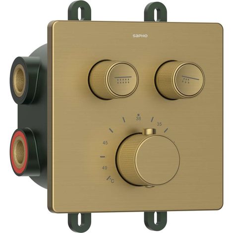 Sapho Smart Select - Unterputz-Thermostatarmatur, für 2 Verbraucher, mit Einbaukörper, Gold matt RP042GB (1/2)