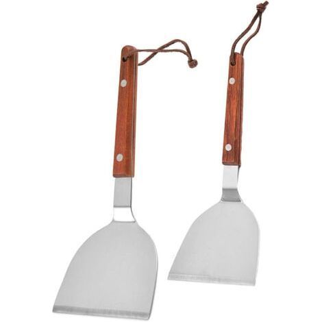 Spatule pour barbecue 2 pièces, spatule pour barbecue avec manche en bois pour barbecue Teppanyaki (2 tailles) (1/5)