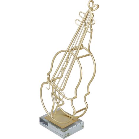 Violon Décoratif en Métal Doré, Sculpture Moderne pour Bureau Élégant (1/5)