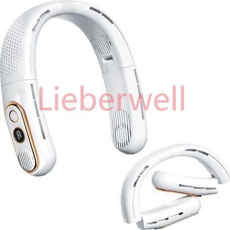 Ventilateur de cou , HAWUJ , rechargeable 6000mAh 4 flux 360° 3 vitesses blanc , portable (1/4)