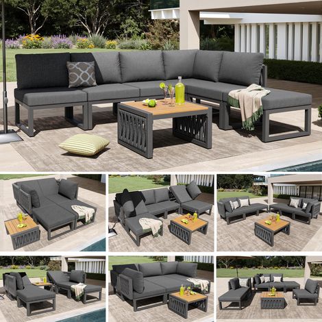 Ensemble de canapés de jardin modulable pour 6 personnes avec dossier réglable,7 configurations possibles,Structure en fer résistante,Gris