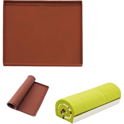 unidades de tapete de silicona esponjoso para hornear, de 31x26 cm, flexible con borde elevado (marrón) (1/4)