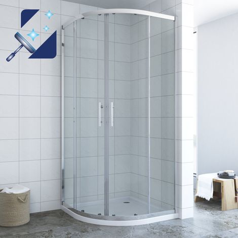 AQUABATOS® BORAS-Serie Duschkabine 80x80 cm Viertelkreis mit Schiebetüren Matt Silber Rahmen 6mm Echtglas mit Nano Beschichtung Höhe 195cm (1/5)