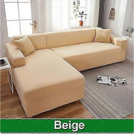 Housse de canapé unie pour salon, housse de canapé d'angle élastique en forme de L, housse extensible pour canapé (3 places 185-230 cm beige) (1/4)