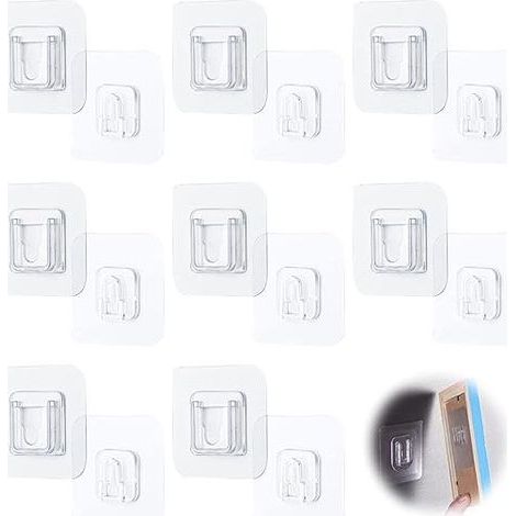 BRAVIX 10 Paires Crochets Muraux Adhésifs Double Face 6 x 6cm Crochets Auto-adhésifs Carrés sans Crochet en Plastique Transparent pour Suspendre Boîte d’Essuie-tout Boîte de Rangement de Salle de Bain (1/5)