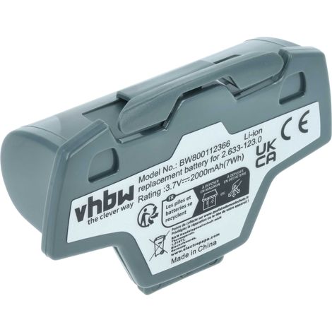 vhbw Batterie compatible avec Kärcher WV70 Plus, WV7, WV6 Plus, WV6, WV5 Premium, WV60, WV70 robot électroménager gris (2000mAh, 3,7V, Li-ion)