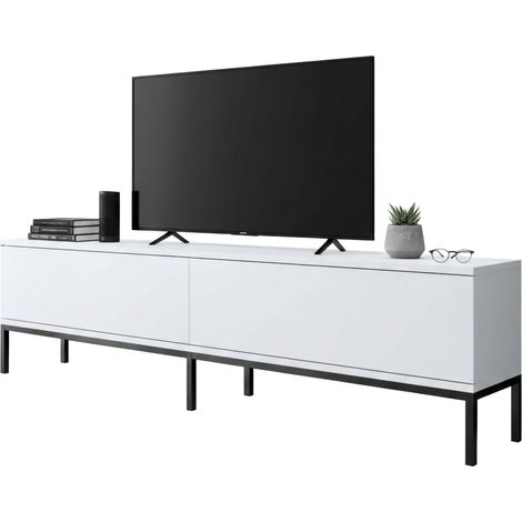 Dmora - Mobile porta TV Regulus, Credenza da soggiorno, Armadio basso per TV, Base parete attrezzata, 180x30h47 cm, Bianco e Nero, con imballo rinforzato, con imballo rinforzato