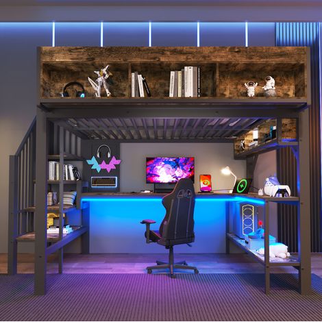 cama cama doble con escritorio y almacenaje OKMYHOME (1/5)