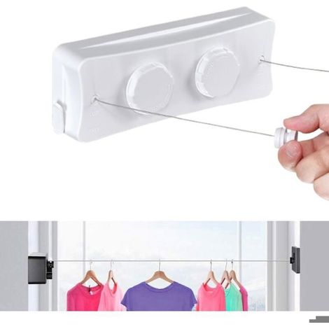 Étendoir à linge rétractable pour balcon, 2 x 5,1 m, en acier inoxydable, pour extérieur et intérieur. (1/4)