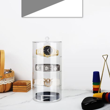 Coffret de rangement pour ceintures en acrylique transparent, 2 niveaux, superposable, également idéal pour montres et bijoux (16x14 cm) (1/5)