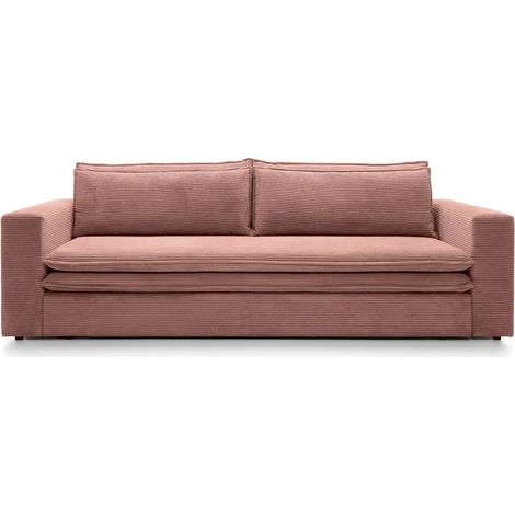 OSCAR PLUS - Canapé droit convertible velours côtelé 3 places Rose (1/5)
