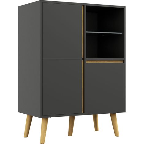 Mueble de almacenamiento de diseño moderno con estantes ajustables y patas de madera maciza, 70 x 40 x 96,1 cm, gris oscuro. (1/5)