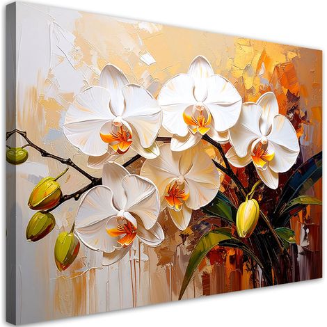 Wandbild für das Wohnzimmer Orchideen Weiße Blumen Abstraktion 60x40 cm