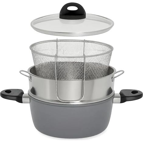 Set Pentole Aeternum 4 in 1- Friggi e Vapo Poke – Casseruola Antiaderente per Cucina Sana