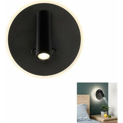 Appliques murales Led Veilleuse 6W + 3W avec double interrupteurs Utilisation de la lecture de livre, Applique murale pour lecture Loft tête de lit, Lampe de lecture nocturne 3000K [Classe énergétique (1/5)