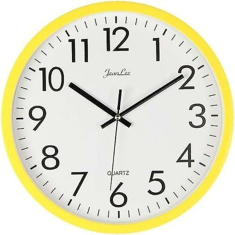 Horloge Murale Quartz Analogique Silencieuse Plastique Jaune (1/4)