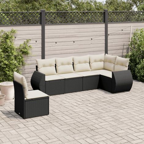 6-tlg. Garten-Sofagarnitur mit Kissen Schwarz Poly Rattan (1/3)