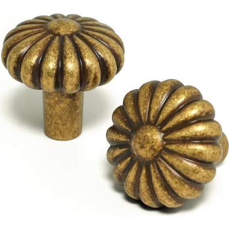 Boutons de placard en laiton antique et alliage de zinc - Poignées de tiroir vintage classiques - Design rond fleur - Pour meuble de cuisine, armoire de salle de bain, commode - Quincaillerie (1/5)