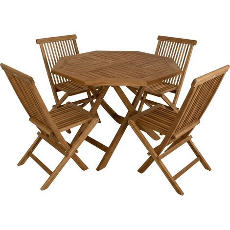 Axi Sana/Mina Ensemble de Jardin 5 Pièces en Teck pour 4 Personnes Salle à Manger en Teck Rond/Octogonal / Pliable - Chaises Pliantes Ensemble de Mobilier de Jardin – Pour Balcon/Terrasse (1/5)