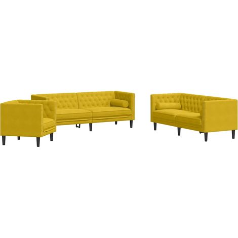 Maison Exclusive - Set Divani Chesterfield 3pz con Cuscini Giallo Velluto