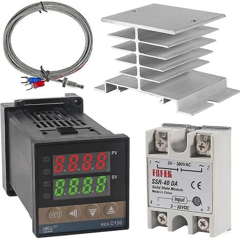 - Régulateur de température - Kit thermostat C100 haute tension 100 V CA à 240 V CA + relais SSR 40 dA + sonde K (1/5)