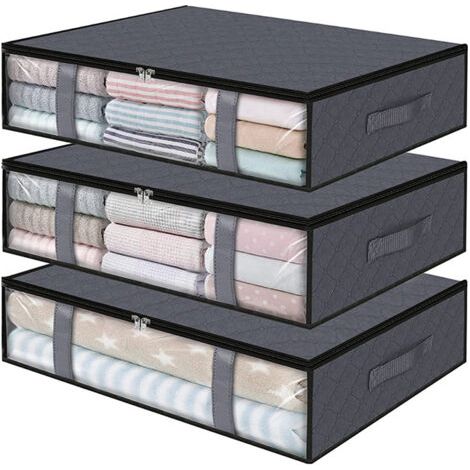 Lot de 3 sacs de rangement pliables pour vêtements, couvertures, sous le lit, pour ranger vêtements, chambre, couettes, gris (1/4)