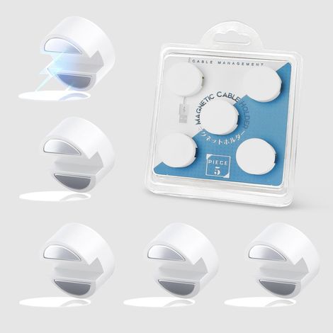 Lot de 5 clips de support de câble magnétiques avec adhésif puissant pour gestion des câbles, organiseurs de câbles, clips de rangement pour bureau, maison, voiture (blanc) (1/5)