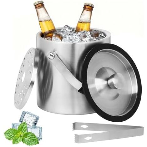 1.6L Seau à Glace en Acier Inoxydable, Bac a Glacons avec Couvercle, Seau à Glace avec Couvercle et Clip a Filtre, Champagne Cooler, pour Bar Fêtes Barbecues,Pique-niques, Bar (1/5)
