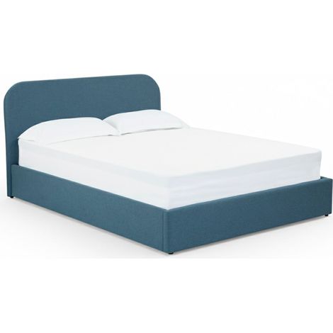 Cama doble con arcón 160x200 cm en tejido azul - Tilly