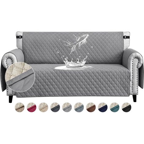 1 Housse de canapé imperméable, antidérapante, avec accoudoirs et poches, pour animaux, gris pâle, 2 places (1/5)