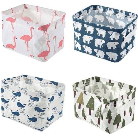 Boîte de Rangement en Tissu Lin Pliable avec Poignées - Blanc - Pour Tiroir et Jouets 3CQINGSHOP (1/4)