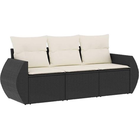 Maison Exclusive - Set Divani da Giardino 3 pz con Cuscini in Polyrattan Nero