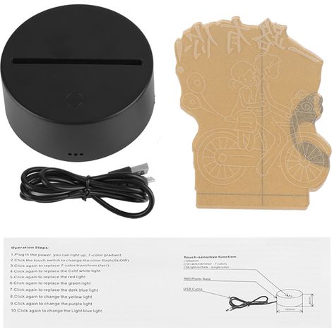 Socle lampe USB 4.5V 7 couleurs, interrupteur tactile, décoration lumineuse 3D en acrylique avec motif (socle noir) (1/5)