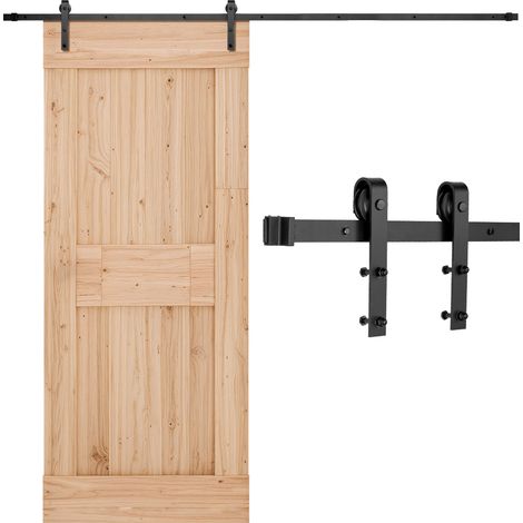VEVOR Kit Quincaillerie de Porte Grange Coulissante Simple, 300 cm, Rail Durable et Rouleau J, Charge 150 kg, pour Portes 1524 mm de Largeur et 34,92-44,45 mm deEpaisseur, Noir, Portes Non Incluses (1/5)